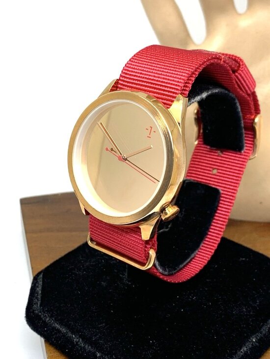 1: Face Mirror Dial Women\'s Watch Quartz Rose Gold Tone Red Nylon Strap 40mm main image 12